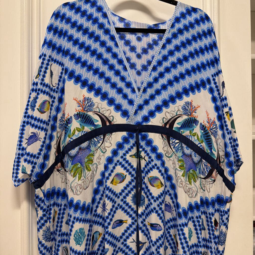 Blue Silk Printed Kaftan