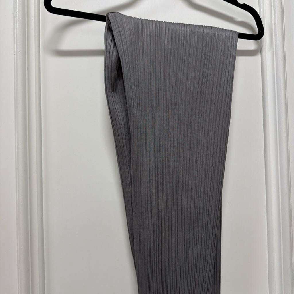 Grey Poly Pleated Pants