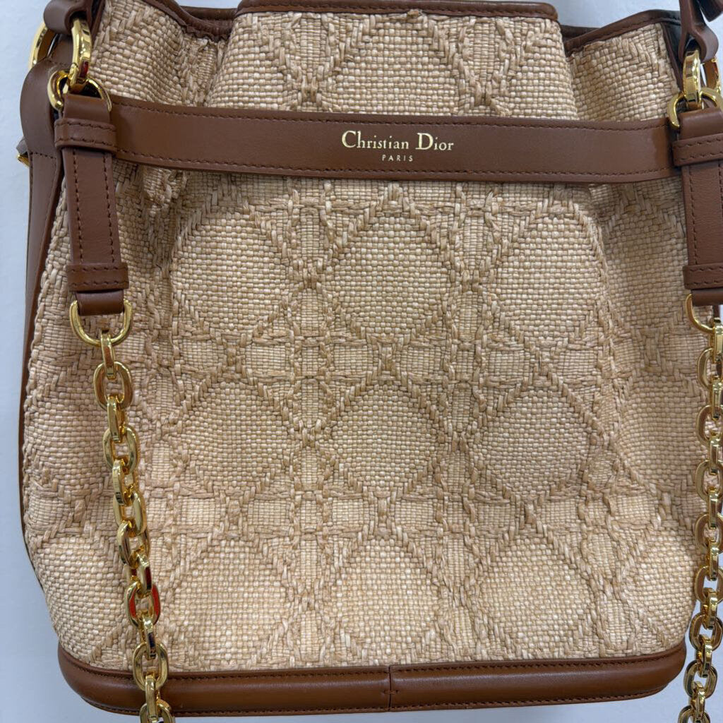 Brown Leather Raffia Cannage Shoulder (est retail 4000)