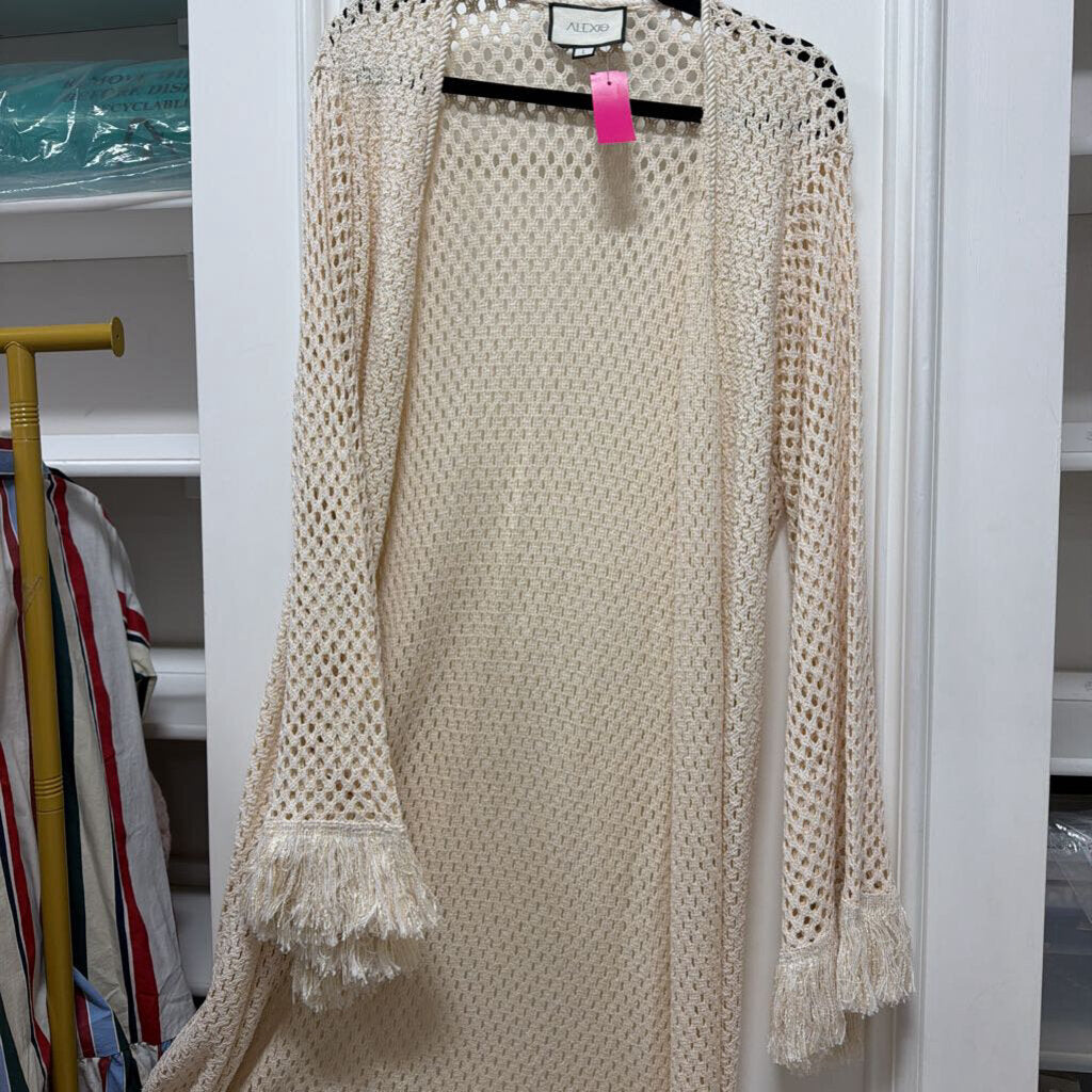 Cream Rayon Crochet Long Cardigan