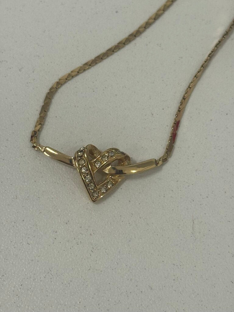 Gold Tone Crystal Heart Necklace