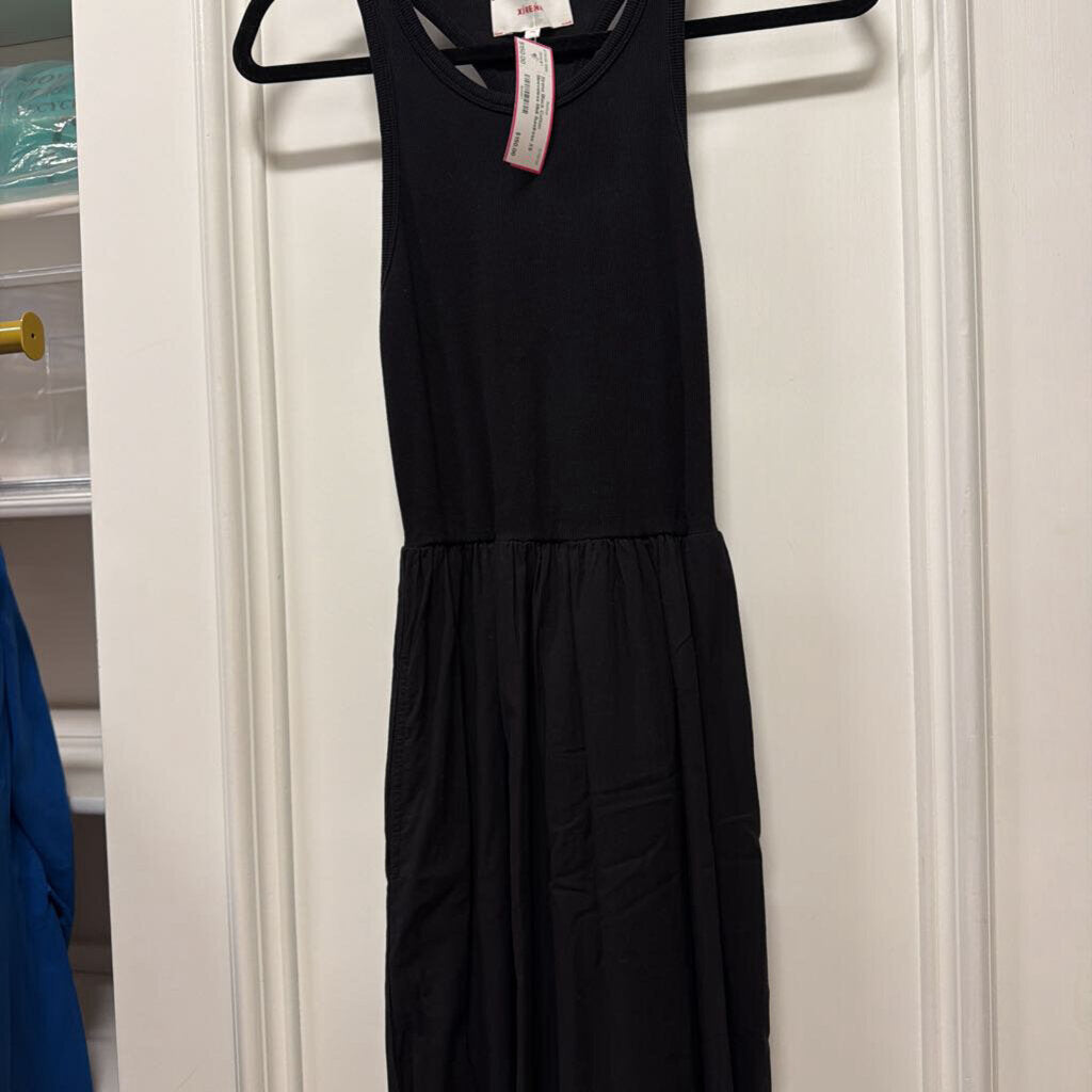 Black Cotton Sleeveless Midi Sundress