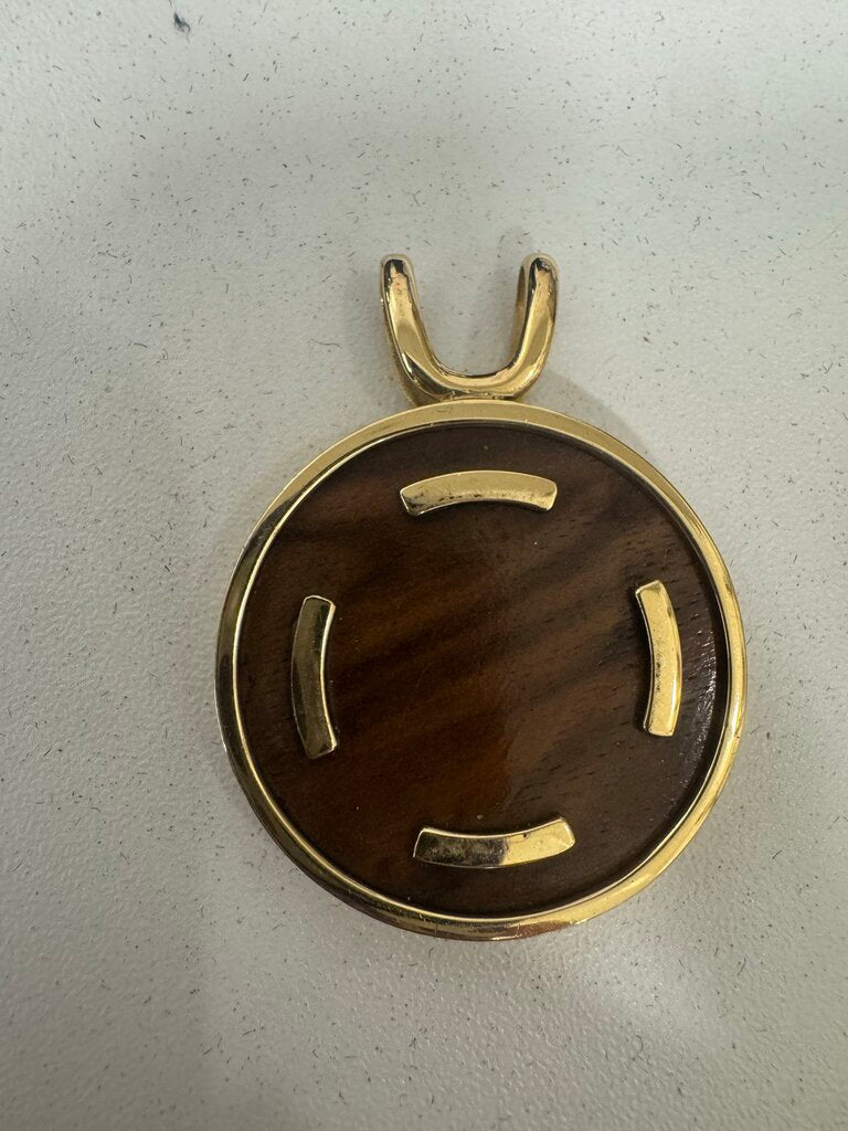 18k Yellow Gold + Wood 1970s Pendant