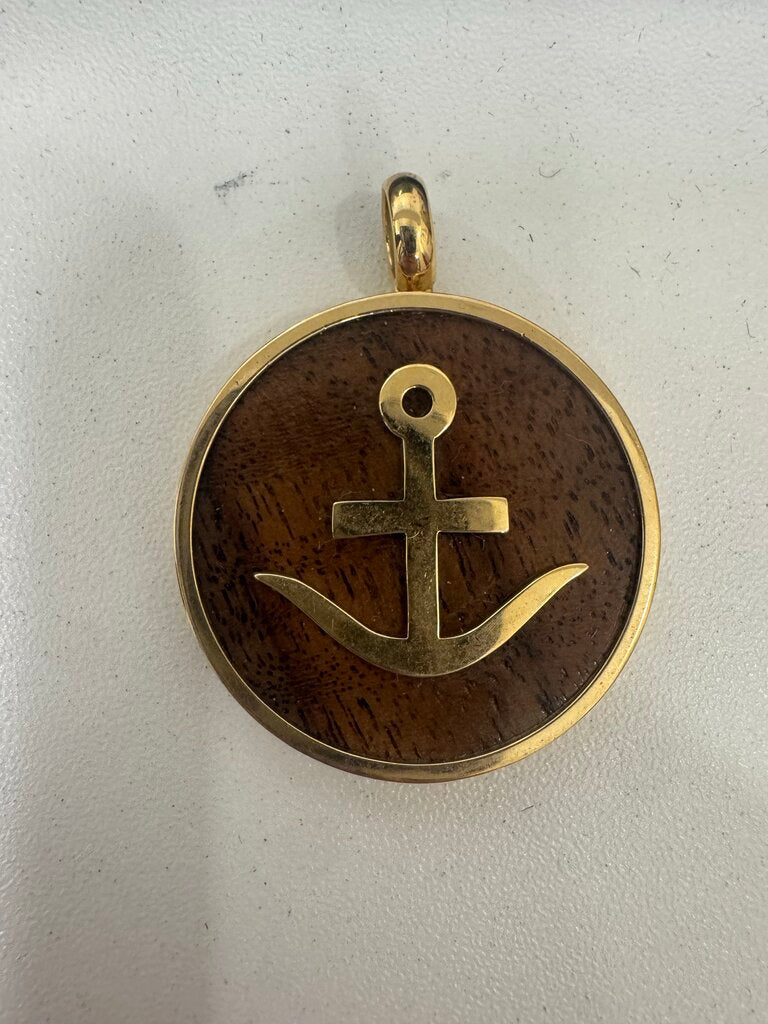 18k Yellow Gold + Wood Anchor Pendant
