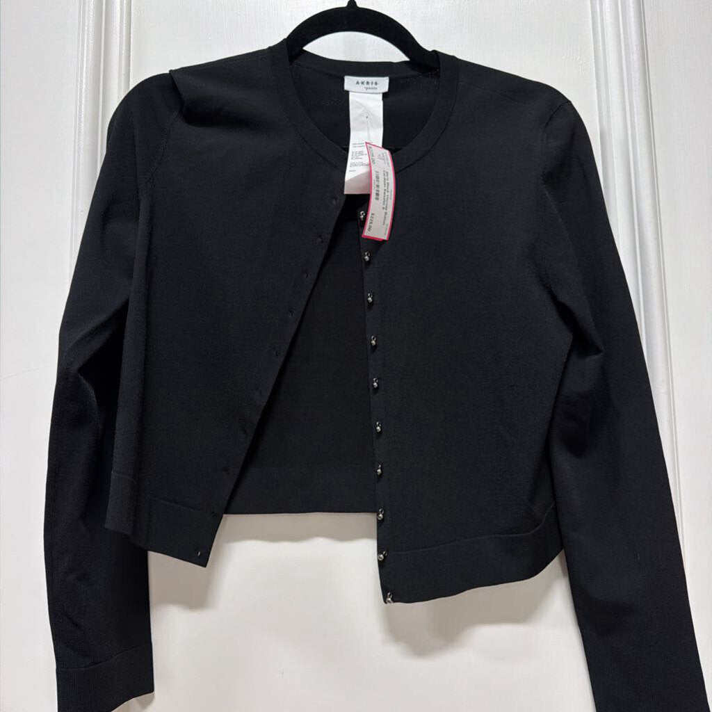 Black Viscose Button Cardigan Sweater