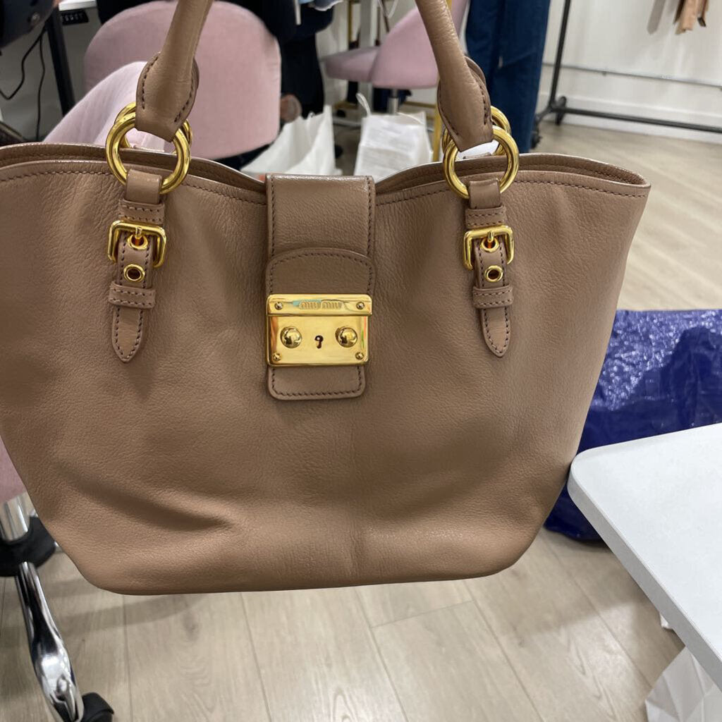 Taupe Leather Madras Tote