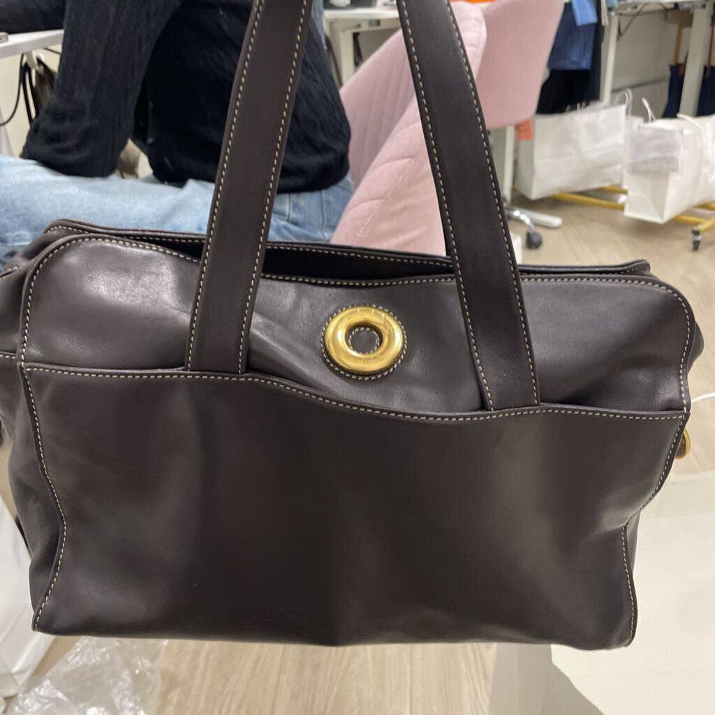 Black Leather Circle Logo Bag