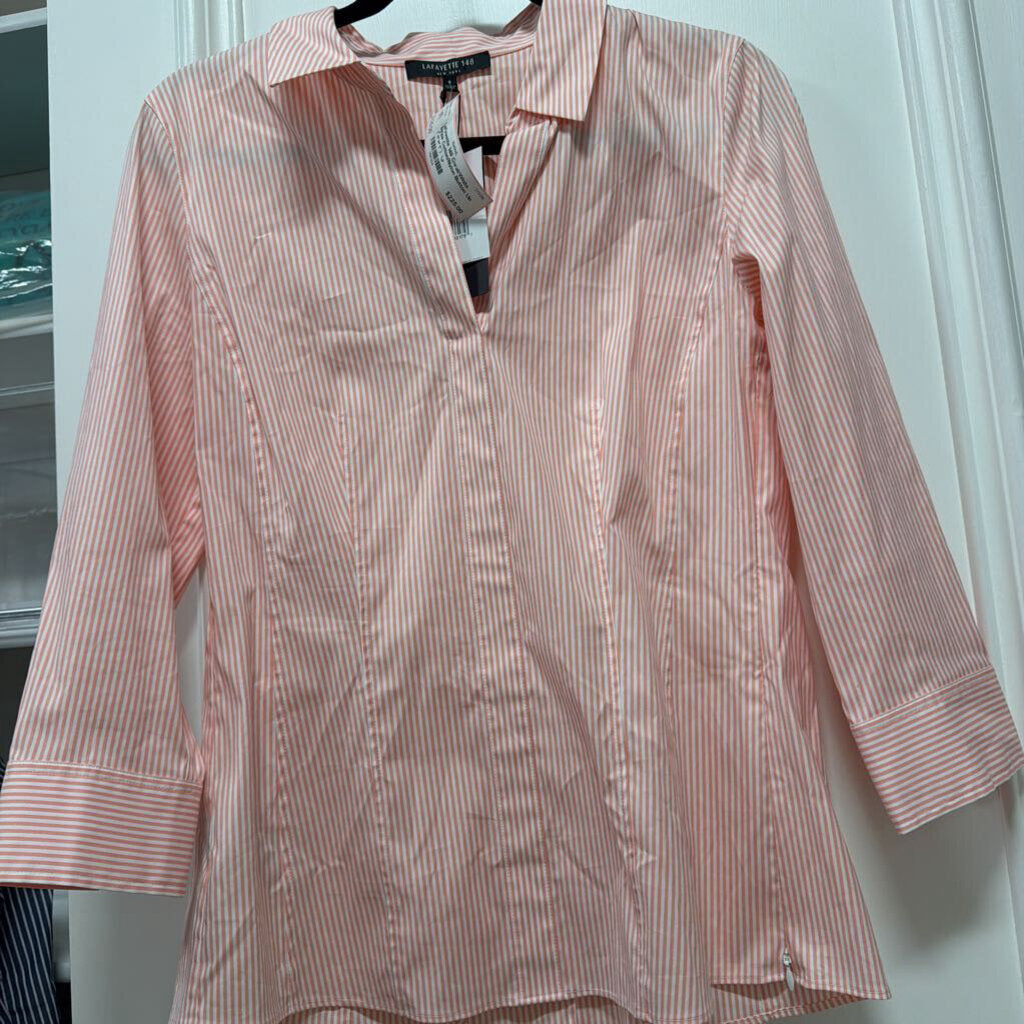 Coral/White Stripe Cotton/Nylon Button Up Top (NWT)