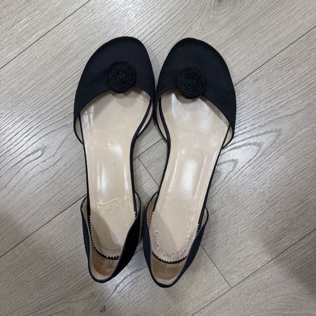 Black Satin Rose Flats
