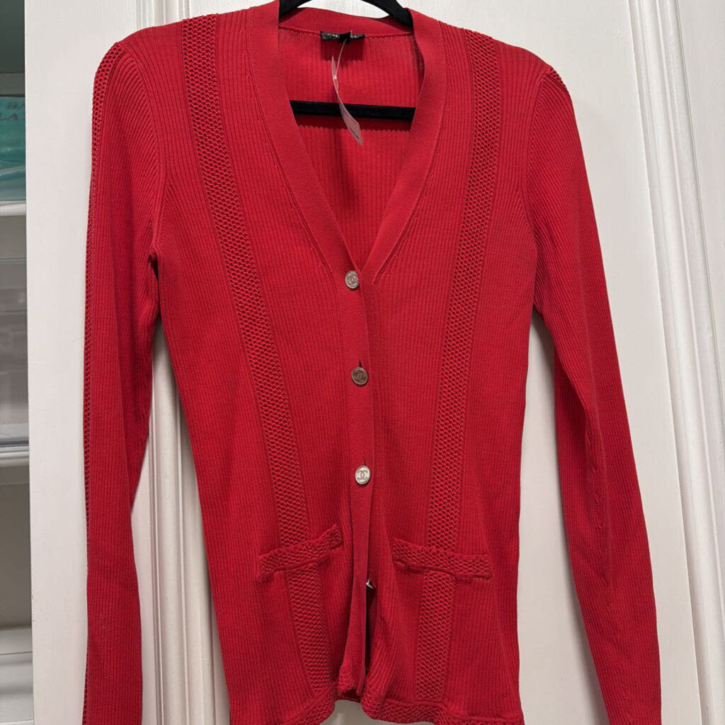 2017 Red Cotton Ribbed Cardigan