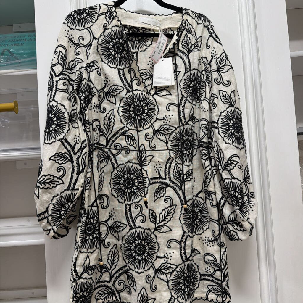 B&W Linen Embroidered Mini Dress (NWT795)