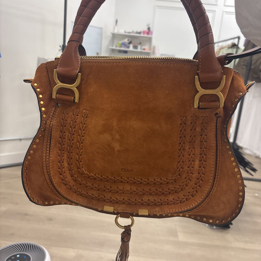 Brown Suede Marcie Handle Bag