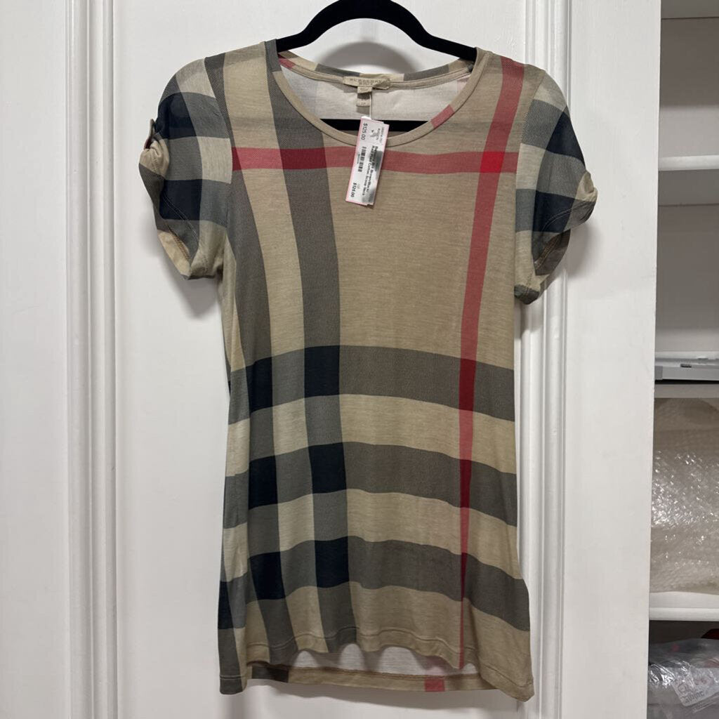 Brown/Black/ Red Plaid Cotton Scoop Neck T-Shirt