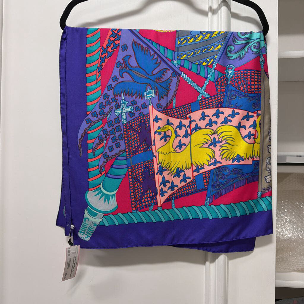 Purple/Multi Silk "Etendards et Bannieres" Scarf