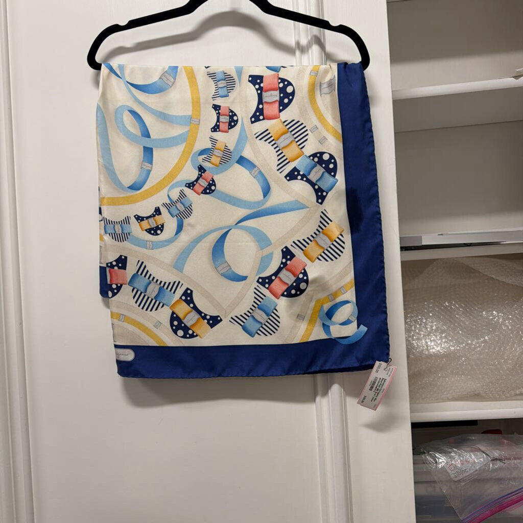 Blue Shoe Print Silk Scarf (minor discoloration)