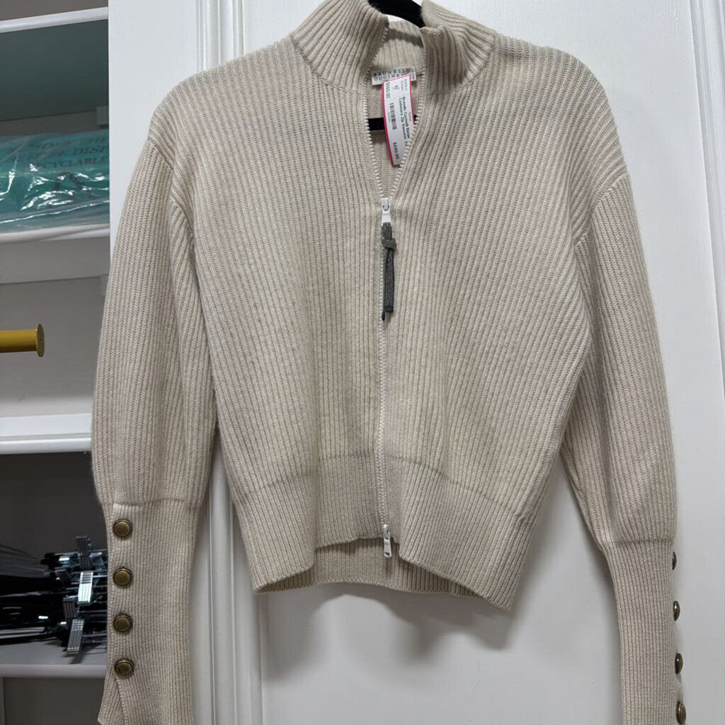 Beige Cashmere Zip Sweater
