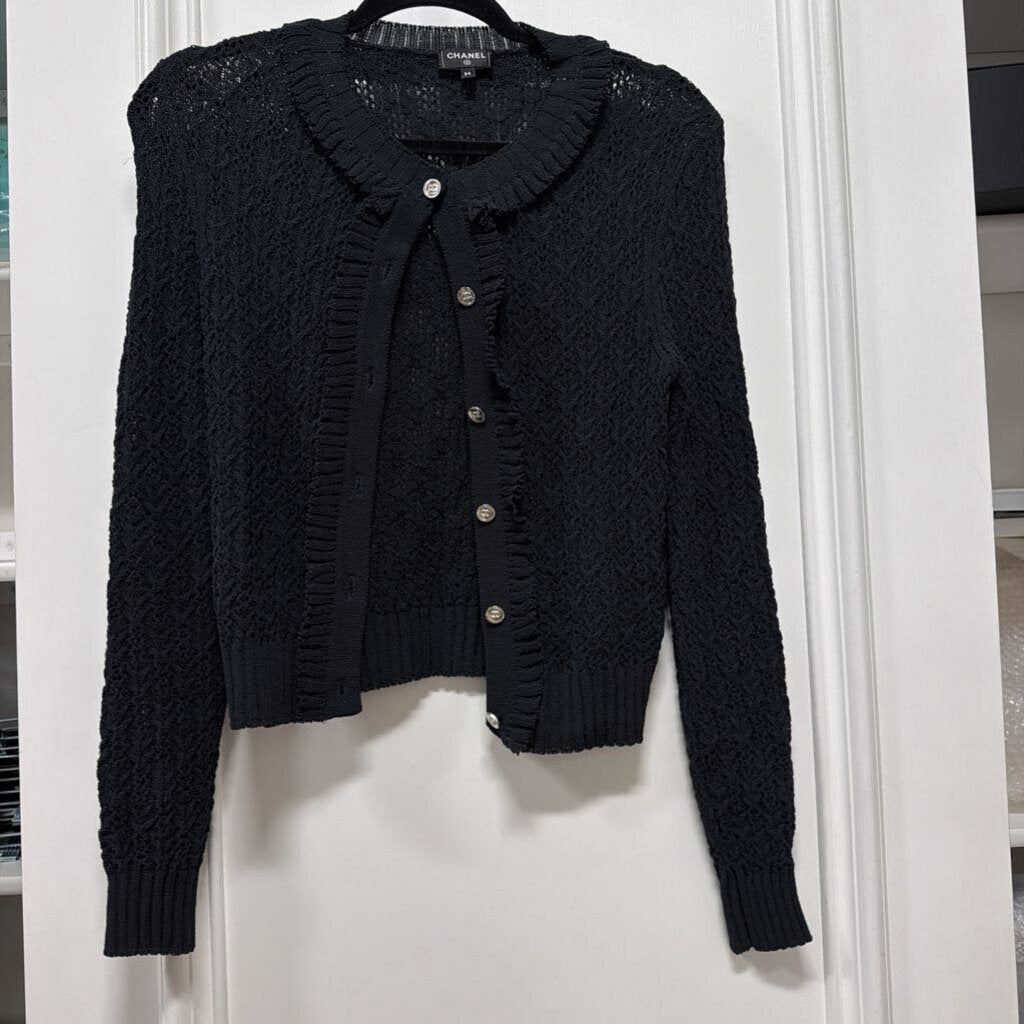 2025 Black Cotton Cardigan Sweater