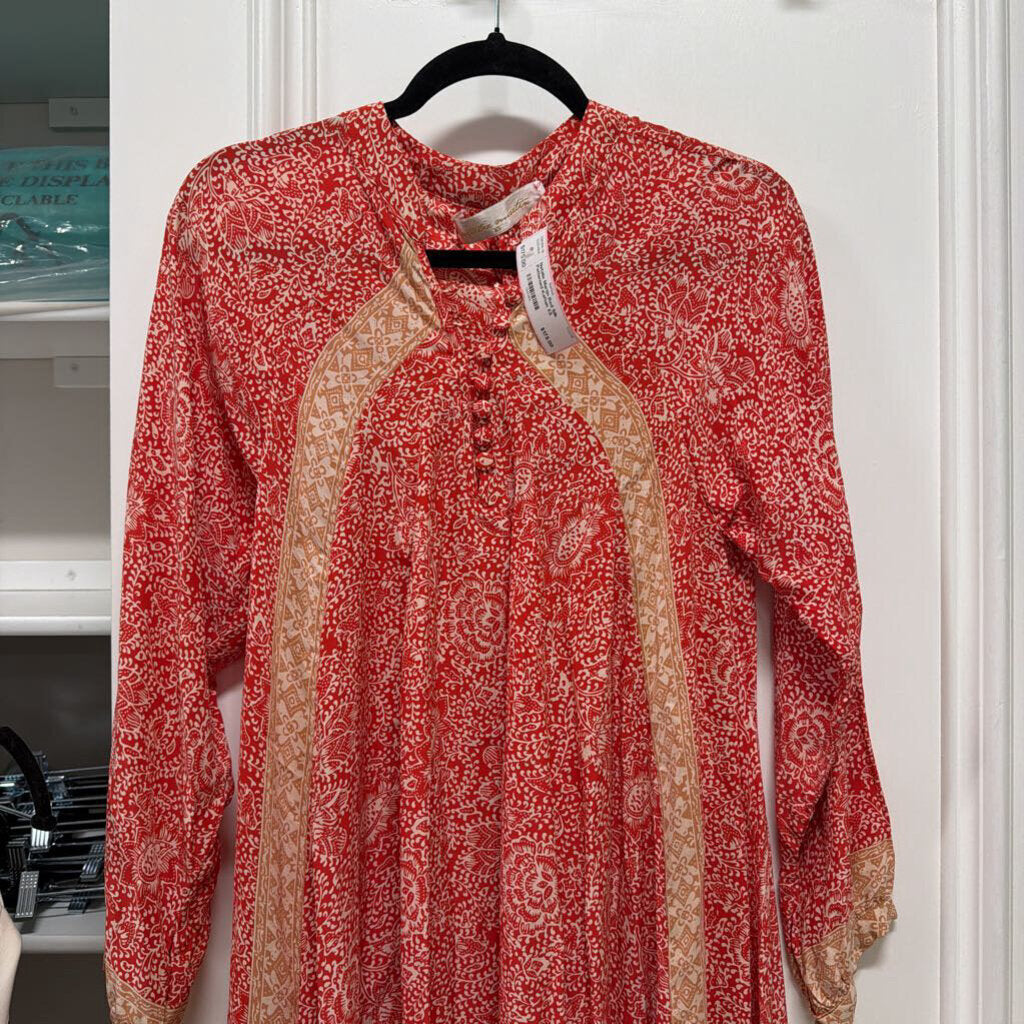 Red Silk Patterned Kaftan