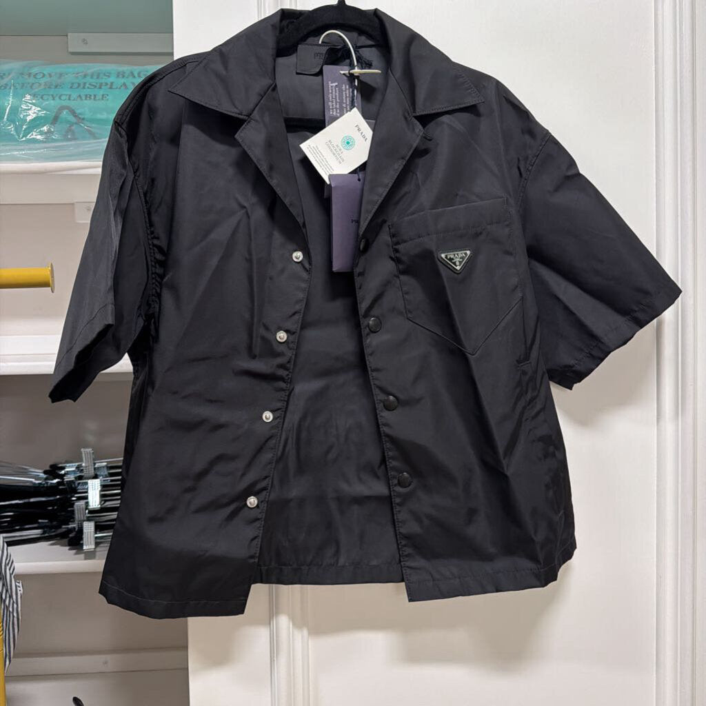 2025 Black Re-Nylon SS Button Up Top (NWT)