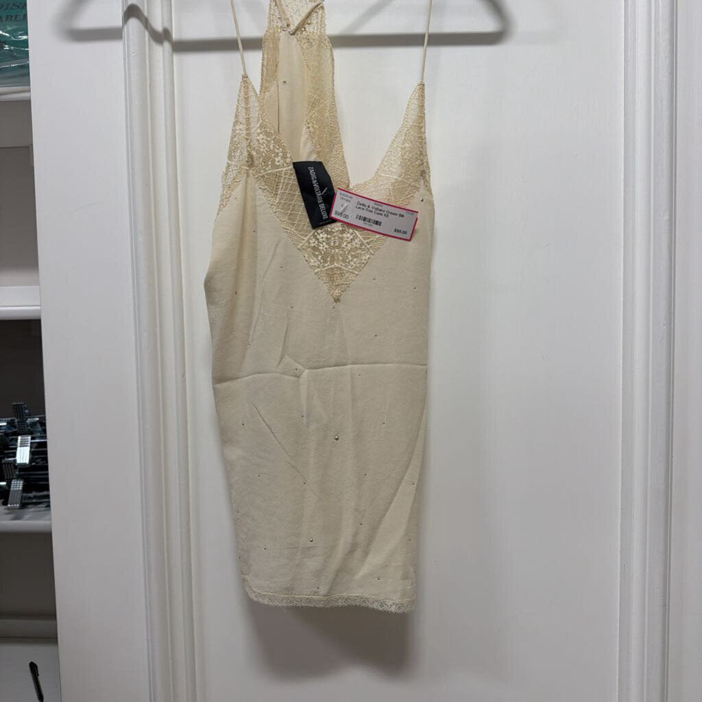 Cream Silk Lace-Trim Cami