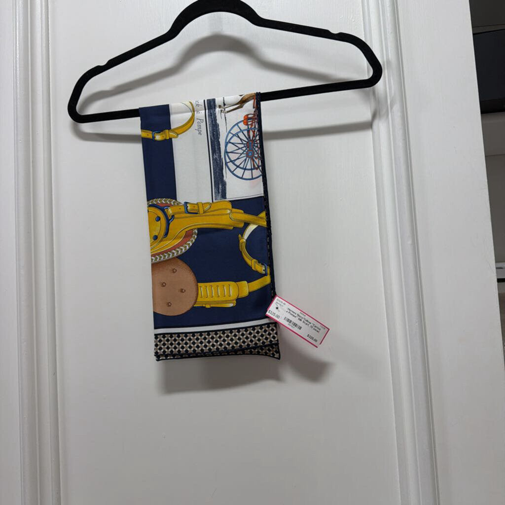 Navy/Yellow "Carrick a Pompe" Silk Scarf, 70 (new)