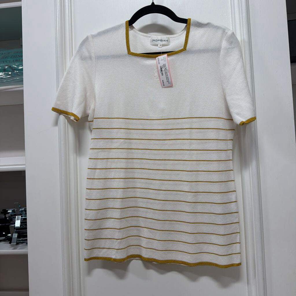 White/Gold Stripe Triacetate/Cotton SS Top
