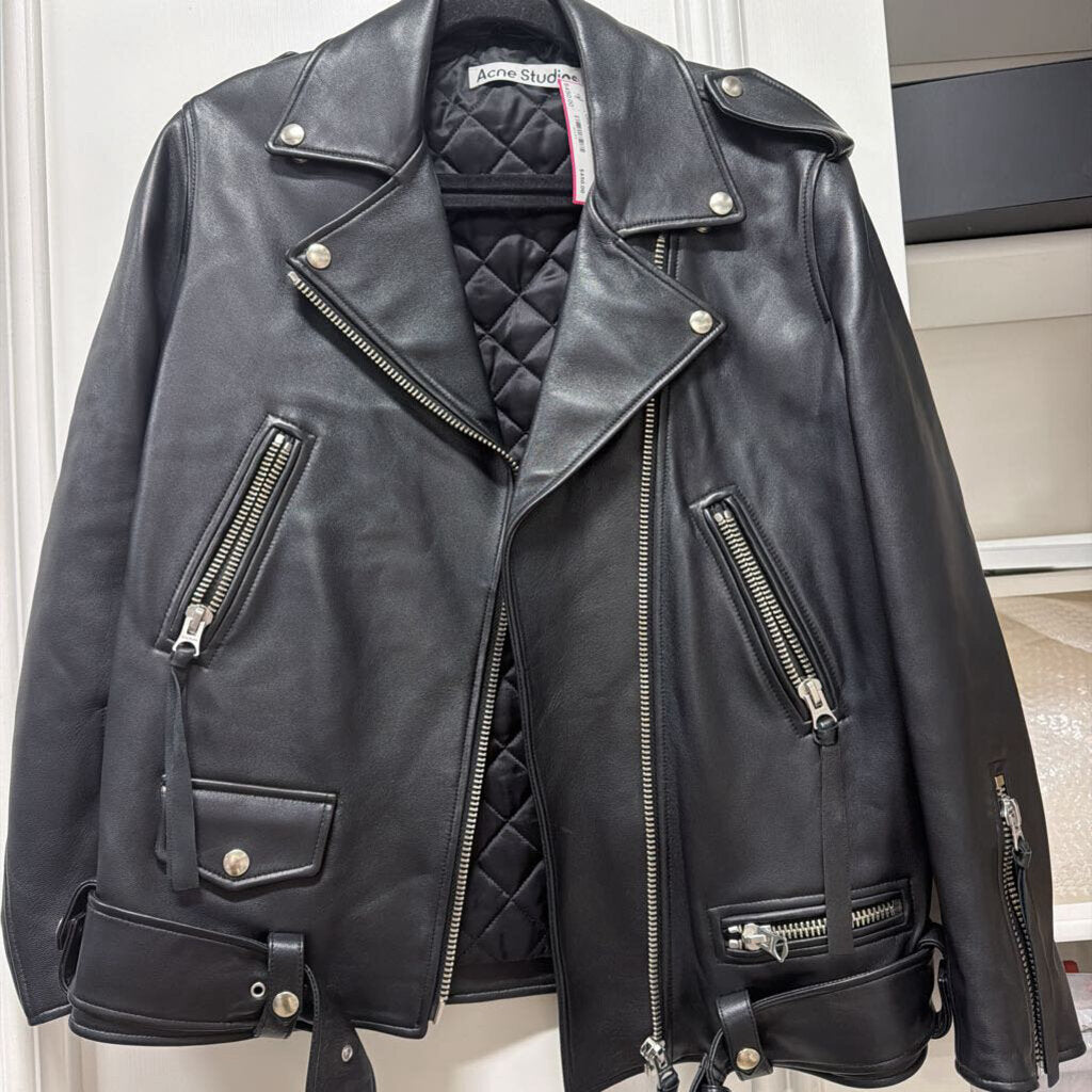 Black Leather Oversized Moto Jacket