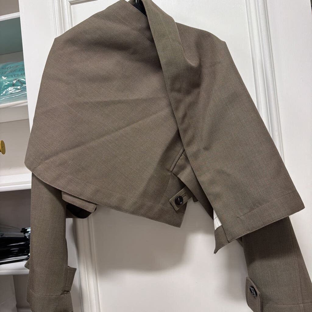 Taupe Wool Cape-Panel Boxy Jacket (est 2600)