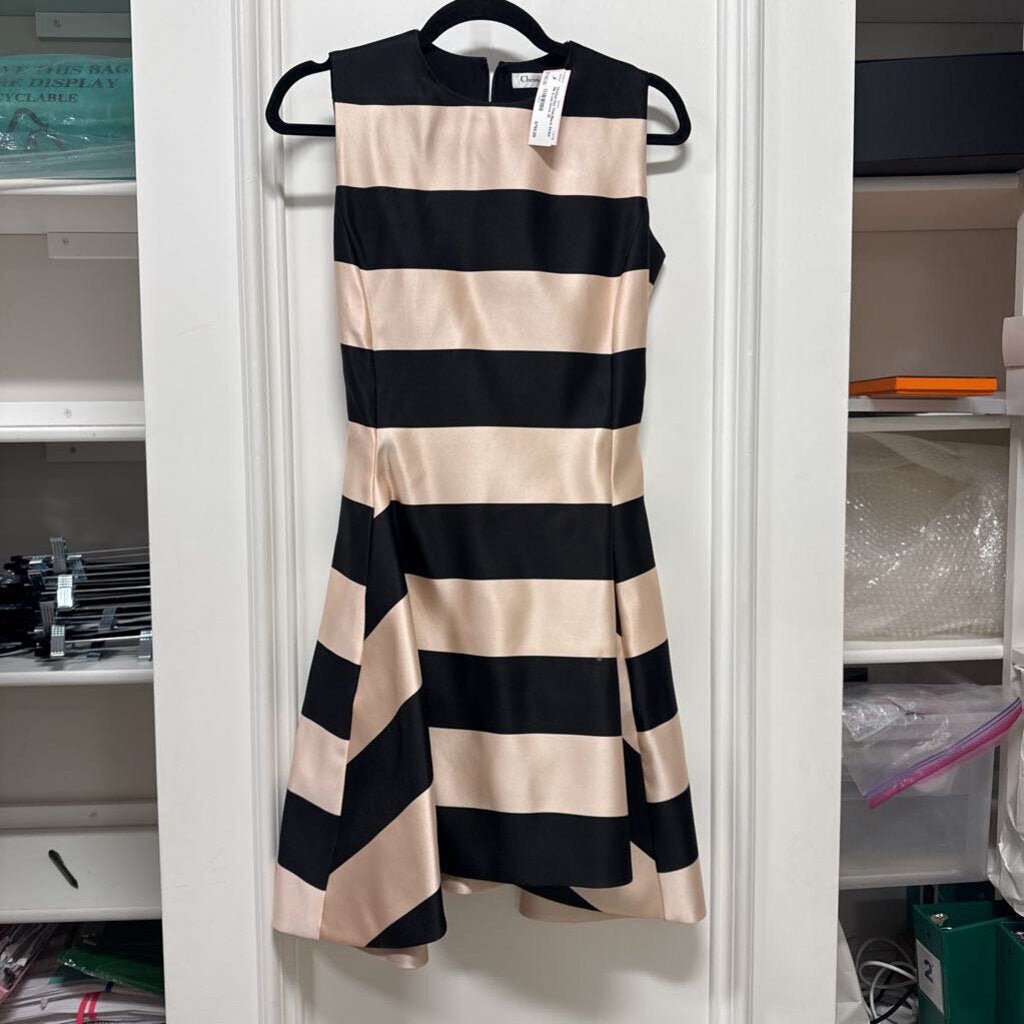 Pink/Black Stripe Silk A-Line Dress