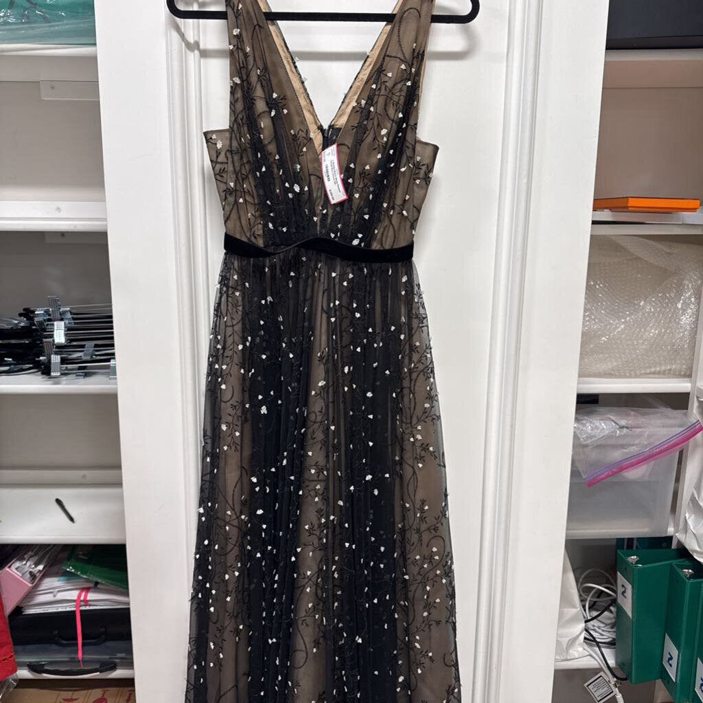 Black Mesh Flower Detail Maxi Dress