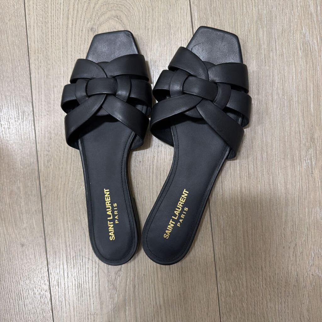 Black Leather Slide Sandal