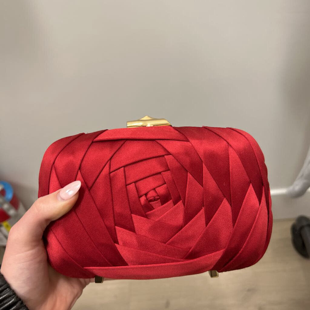 Red Satin Rose Vivier Clutch (Current 4195)