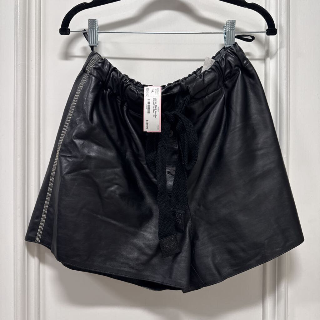 Black Leather Drawstring Short