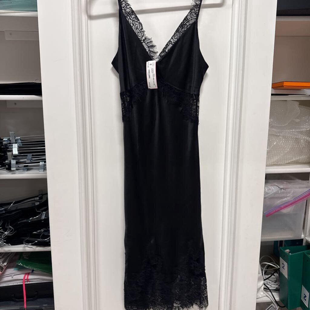 Black Silk Lace Slip Dress