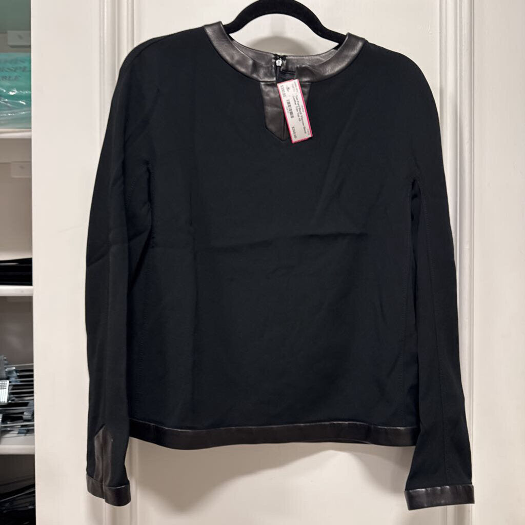 Black Viscose Blend Leather Trim Top