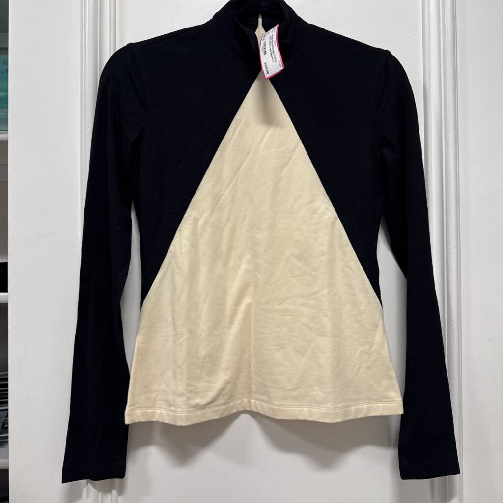 Black/Cream Cotton Mock Neck Long Sleeve