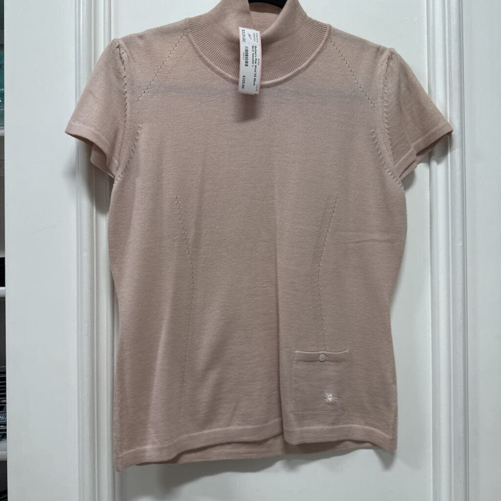 Pink Wool SS Mock Neck Sweater