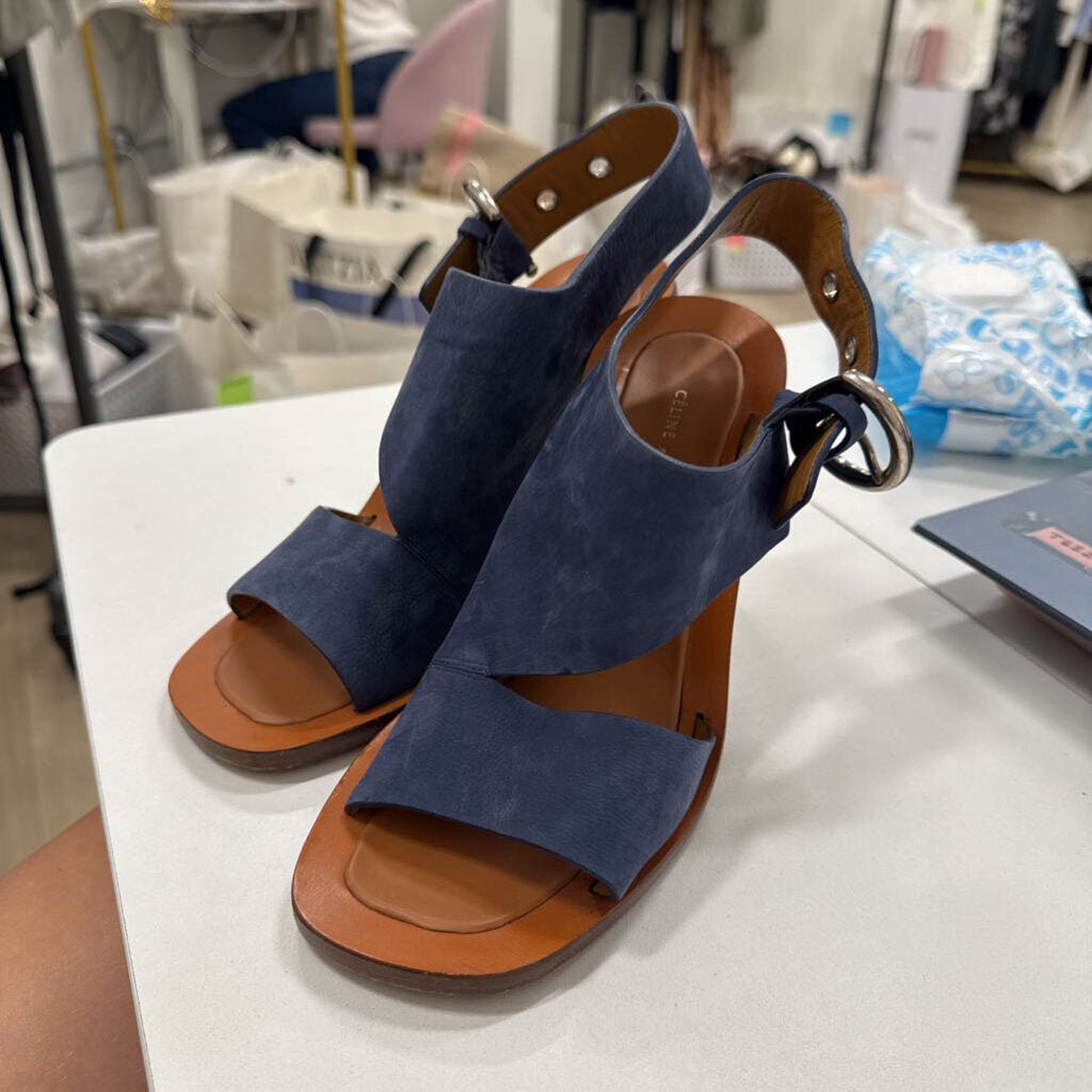 Blue Suede Silver Heel Sandals (38)