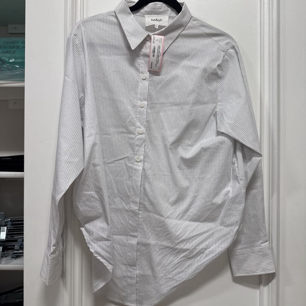 White/Blue Stripe Cotton/Poly Button Up Top