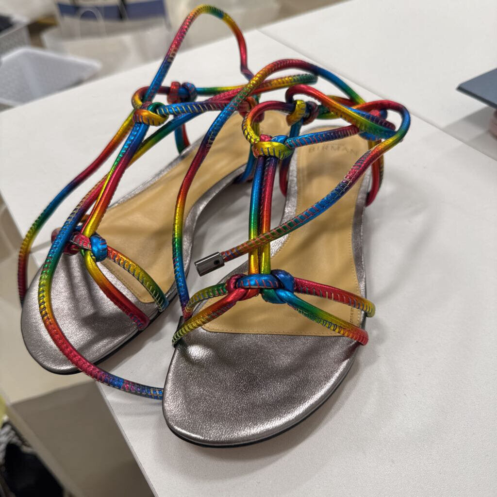 Rainbow Leather Metallic Strappy Sandals (38)