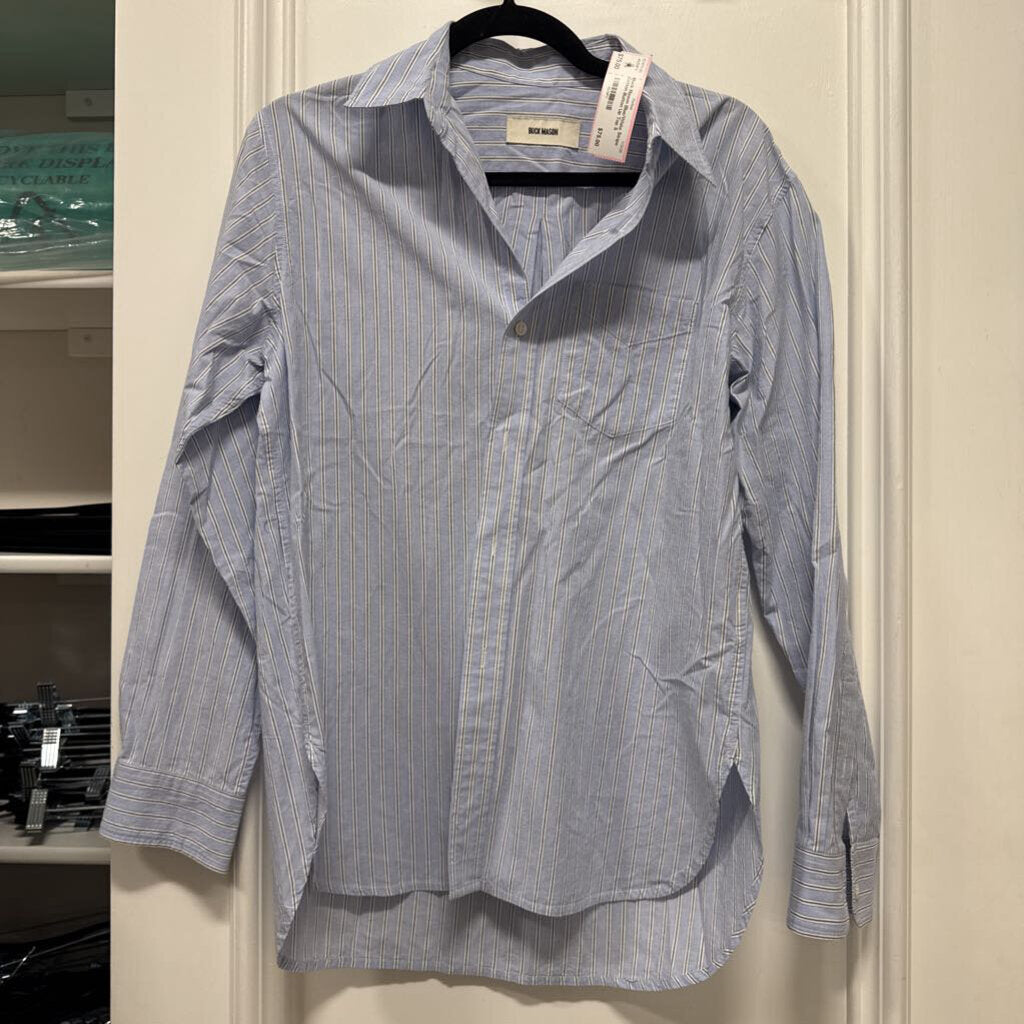 Blue/White Stripe Cotton Button Up Top