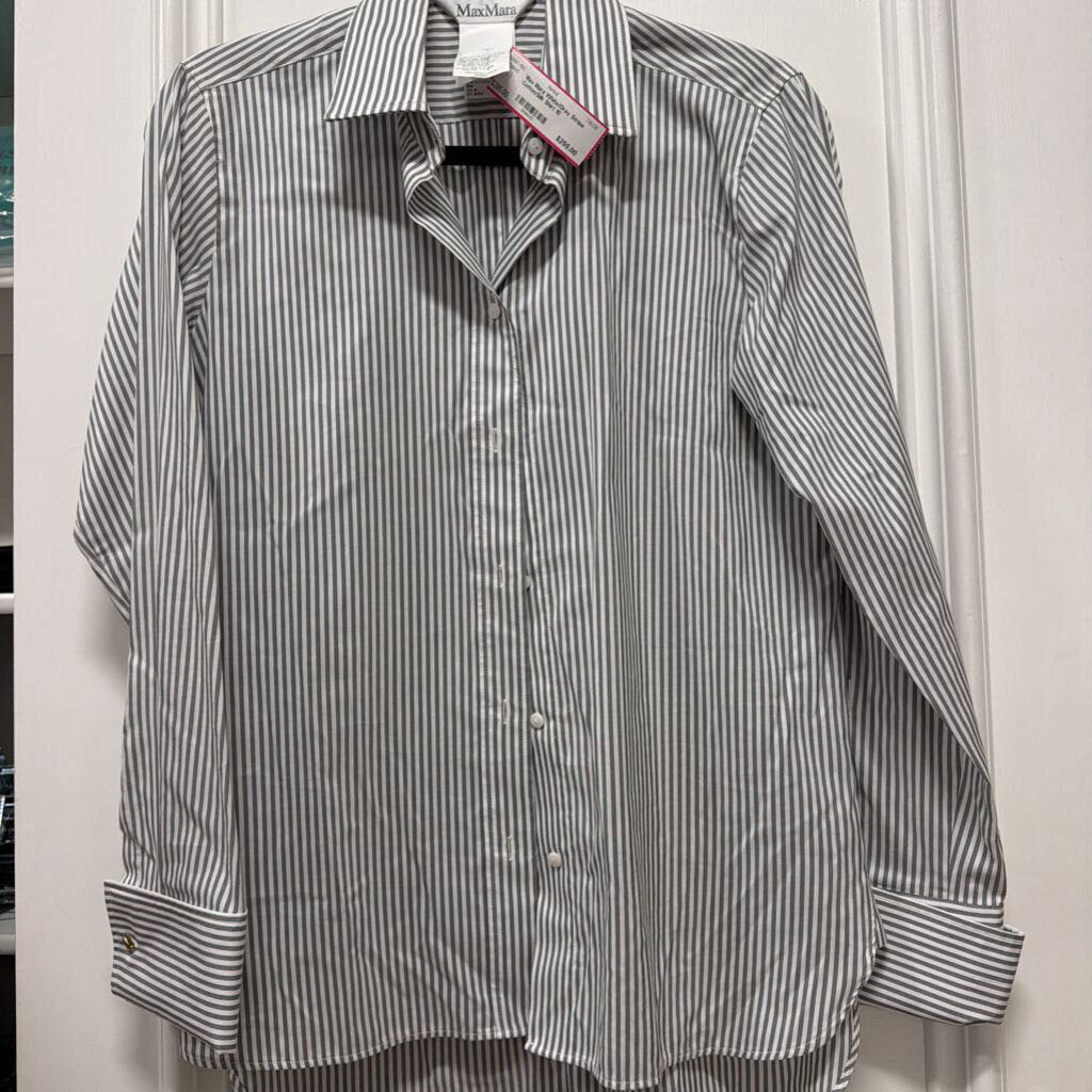 White/Gray Stripe Cotton/Silk Shirt