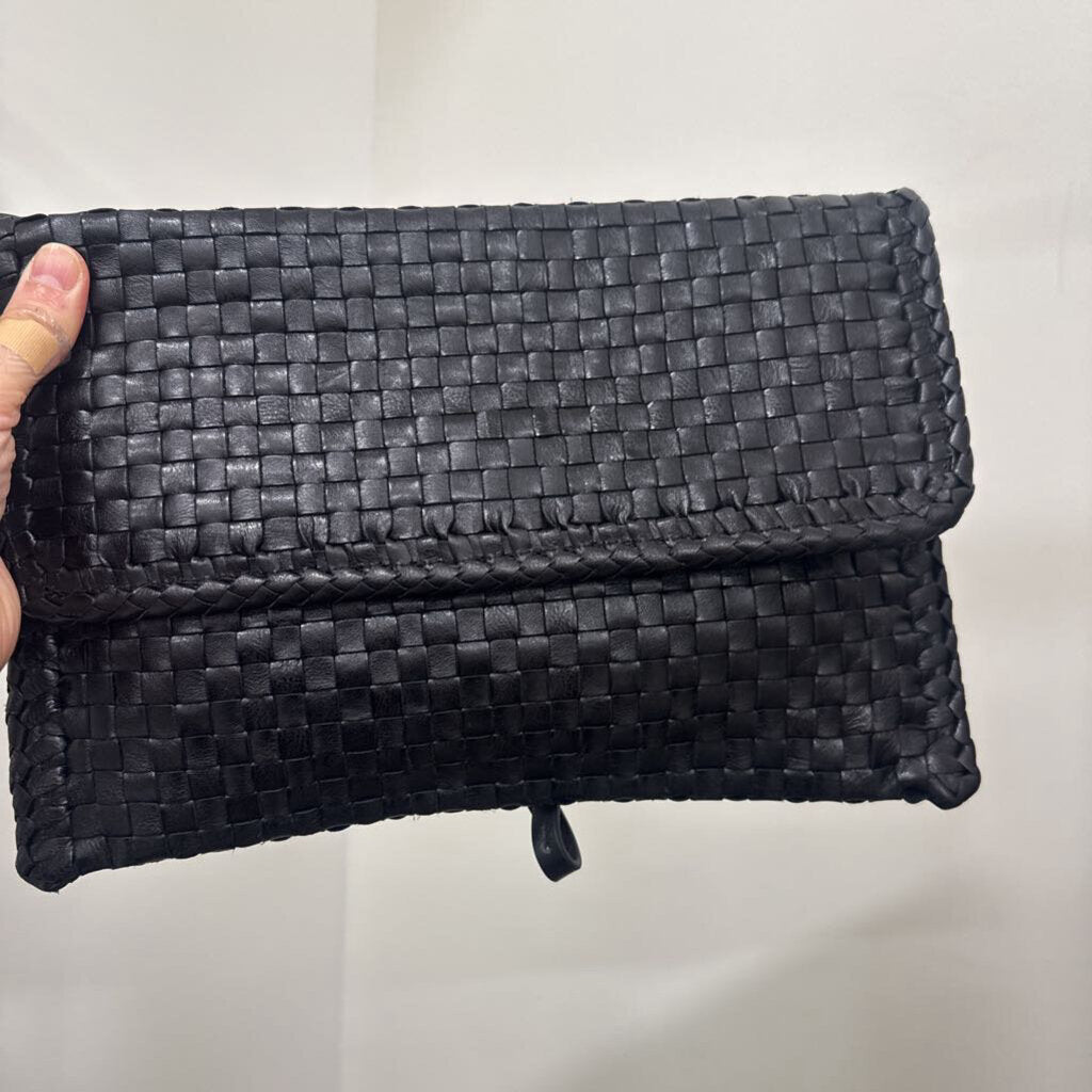 Black Woven Leather Envelope Crossbody Bag
