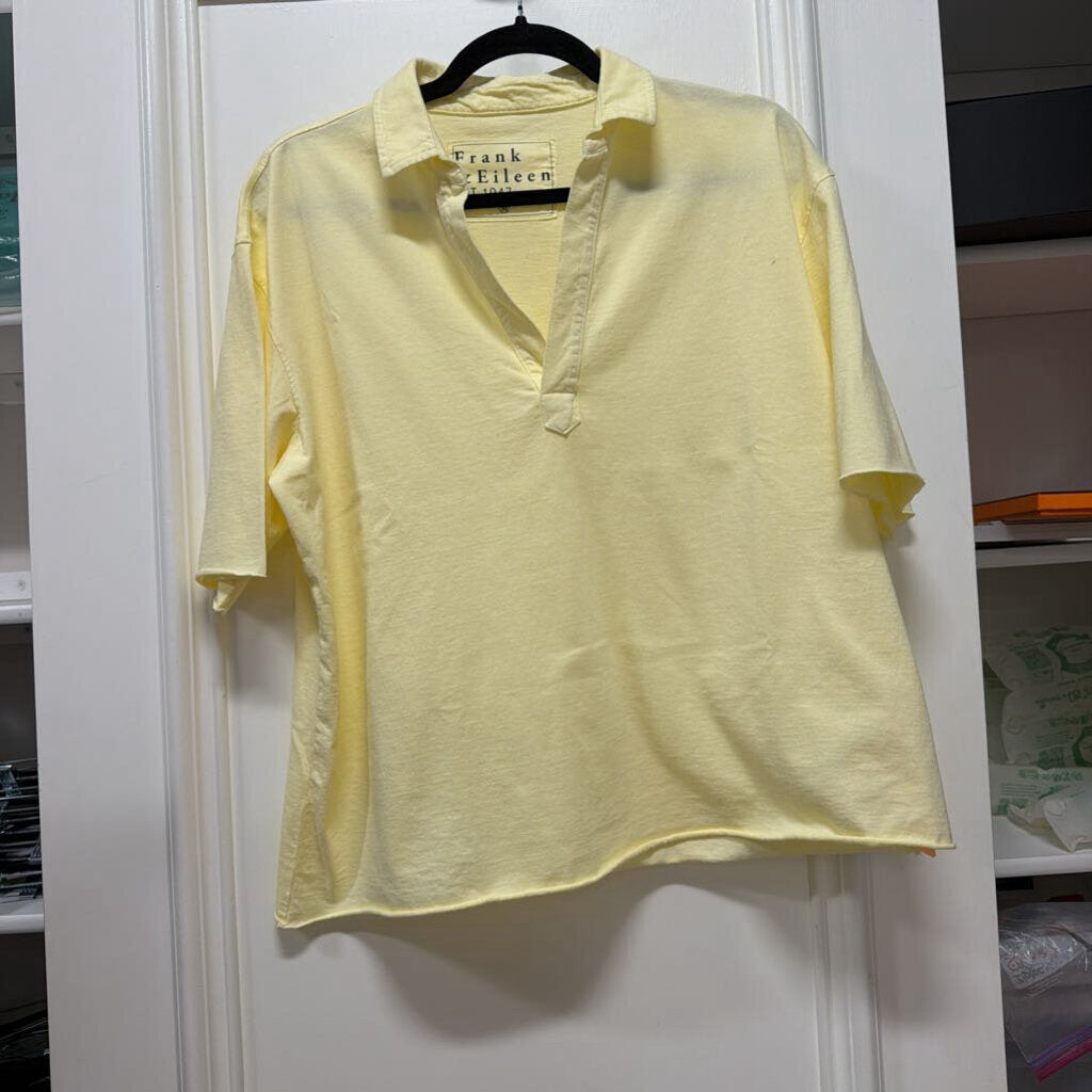 Yellow Cotton SS V Neck Top