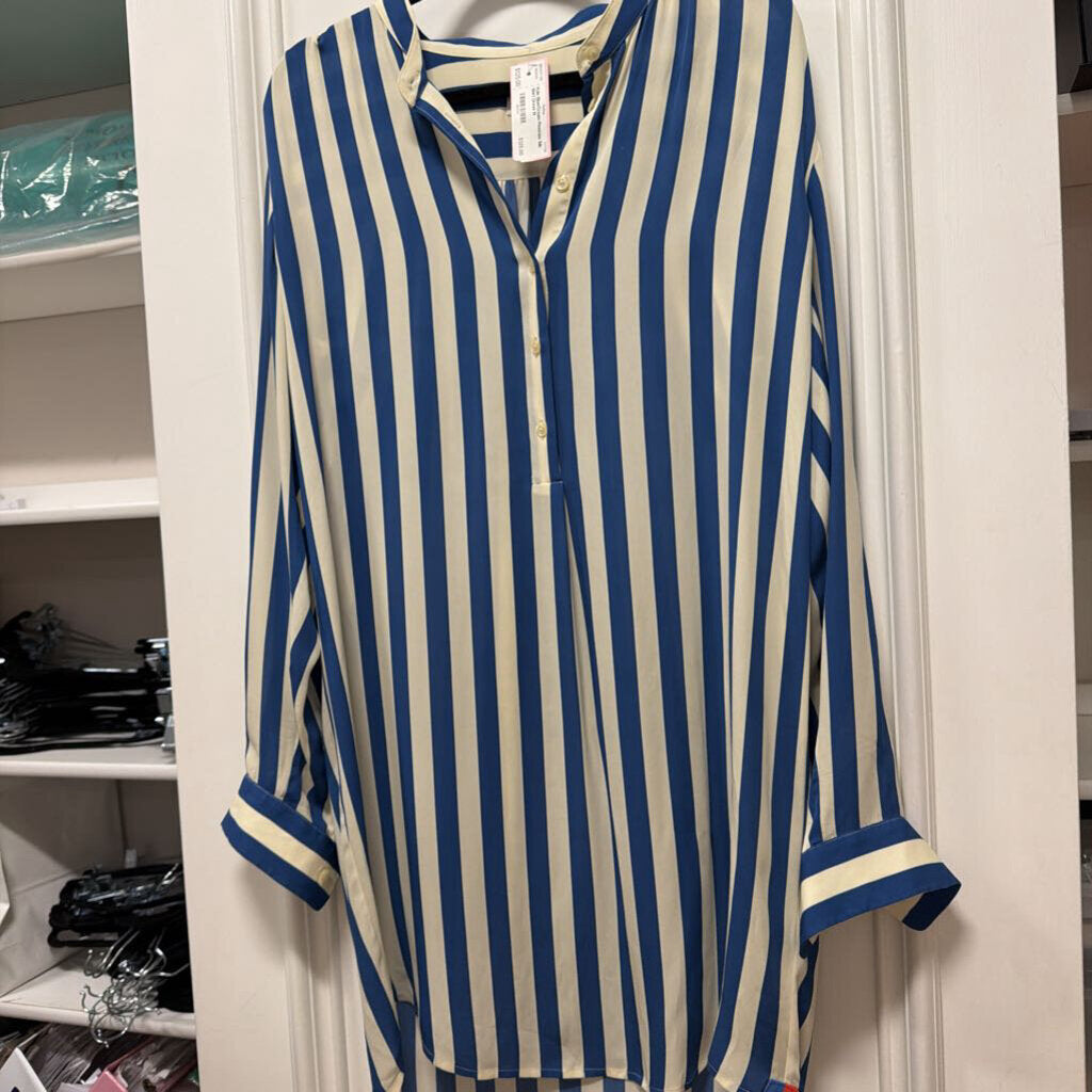 Blue/Cream Pinstripe Silk Shirt Dress
