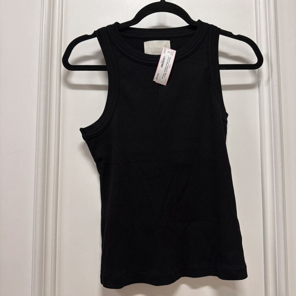 Black Cotton Blend Ribbed Tank