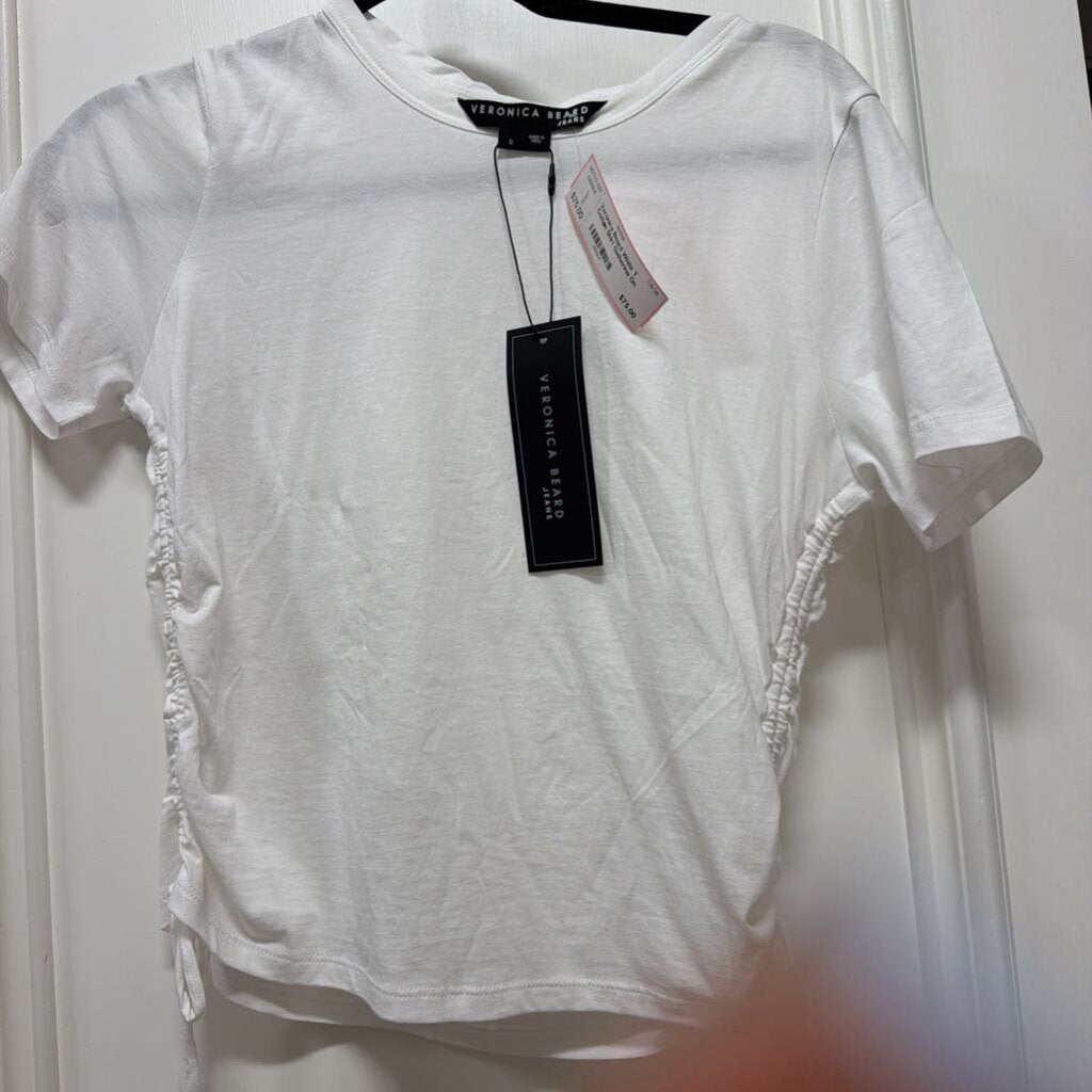 White T Cotten Shirt Gathering On Sides (NWT)