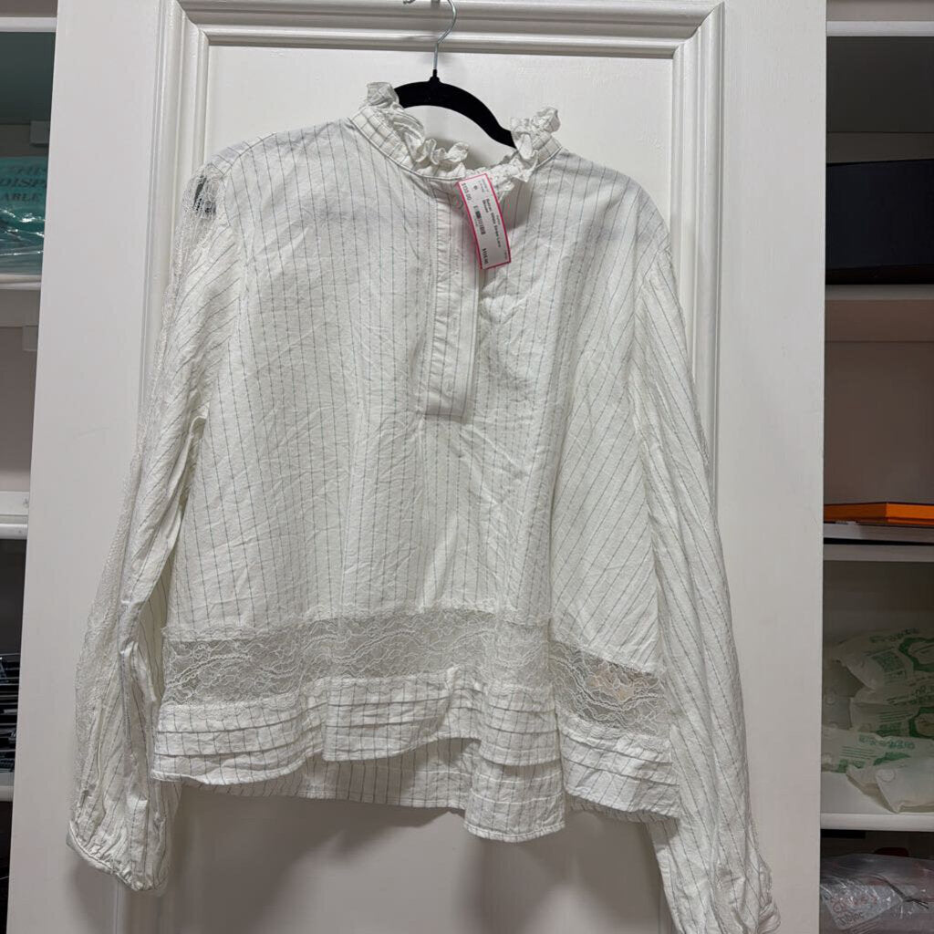 White Stripe Lace Blouse
