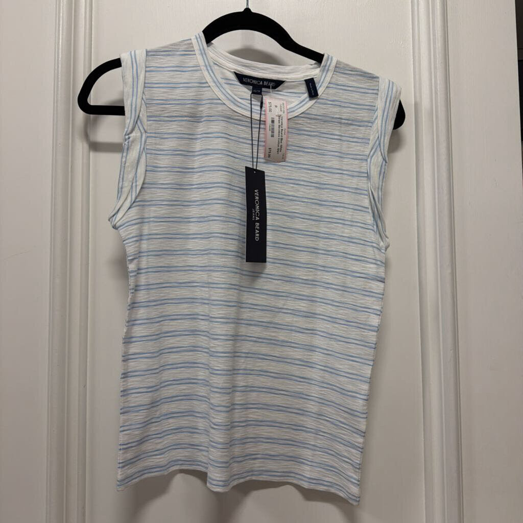 Blue White Stripe Sleveless Cotton Shirt