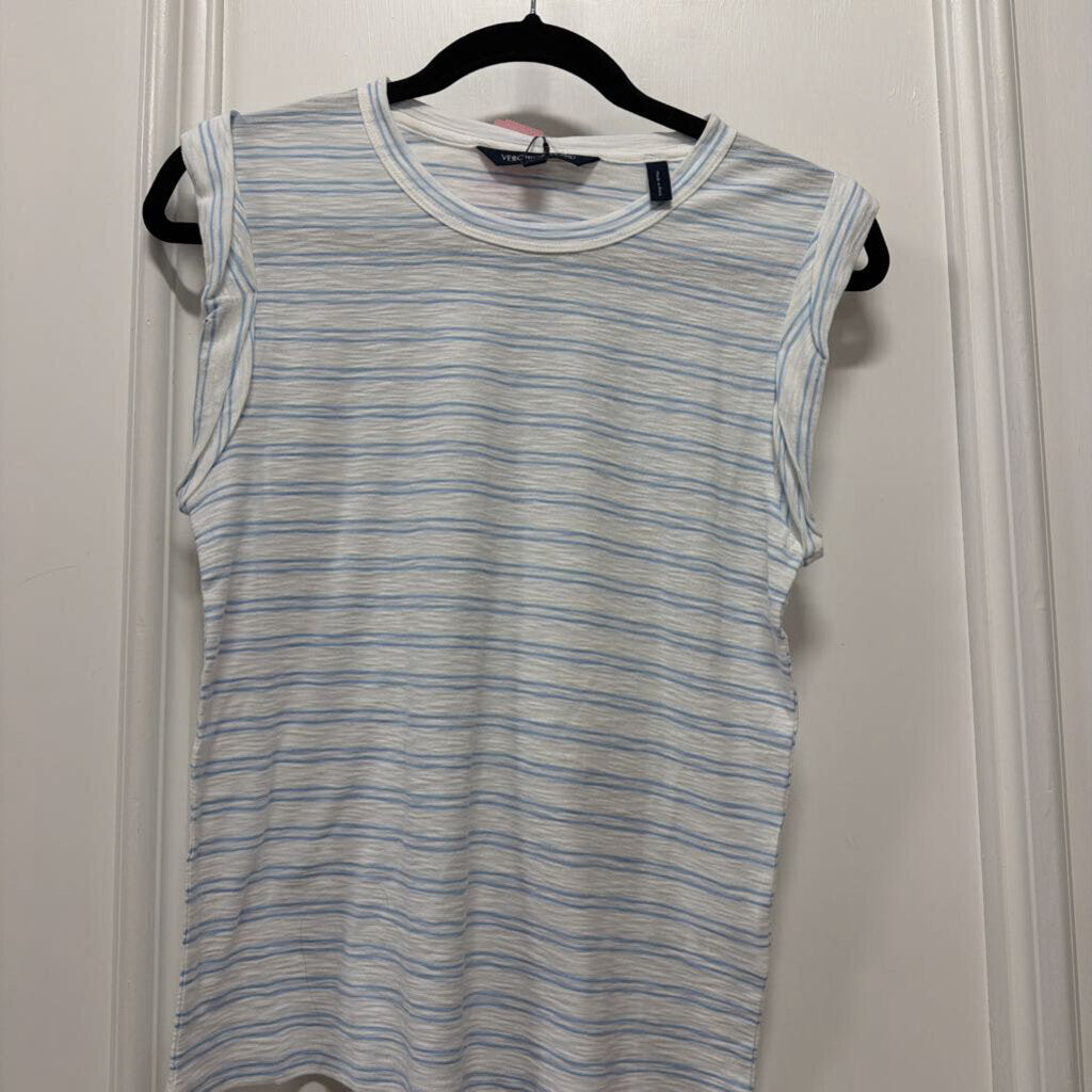 Blue White Stripe Sleveless Cotton Shirt